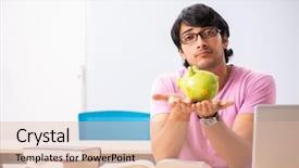  Presentation with class - Beautiful presentation theme featuring money lessons - young male student sitting backdrop and a  colored foreground