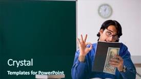  Presentation with chalkboard - Cool new PPT layouts with money lessons - young male teacher in front backdrop and a  colored foreground