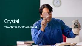  Presentation with chalkboard - Slide deck with money lessons - young male teacher in front background and a  colored foreground