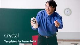  Presentation with chalkboard - PPT theme having money lessons - young male teacher in front background and a  colored foreground
