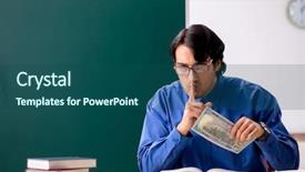  Presentation with teacher attendance - Slide deck having money lessons - young male teacher in front background and a  colored foreground