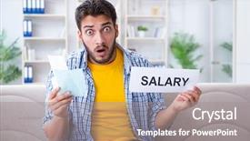  Presentation with pay - Presentation theme with money low - man frustrated at bills he background and a gray colored foreground