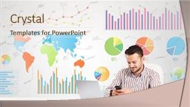  Presentation with money management - PPT theme with money management - business man with colorful charts background and a sky blue colored foreground