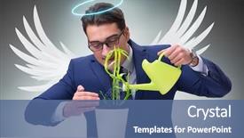 Presentation with angel - Audience pleasing presentation design consisting of money management - businessman in angel investor concept backdrop and a ocean colored foreground