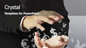  Presentation with financial management - PPT layouts enhanced with money management - financial symbols coming from hand background and a black colored foreground