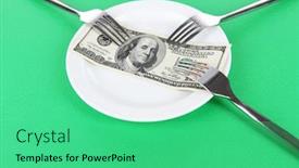  Presentation with green plate - Colorful PPT layouts enhanced with money on plate on green background backdrop and a seafoam green colored foreground