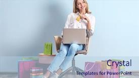  Presentation with money online - Cool new theme with money order - beautiful woman with credit card backdrop and a light blue colored foreground