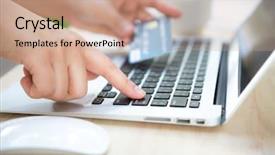  Presentation with money online - PPT theme consisting of money order - hands holding a credit card background and a coral colored foreground