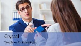  Presentation with cyber credit card crime - Presentation design having money order - woman makes payment with credit background and a teal colored foreground