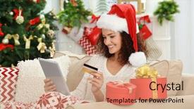  Presentation with gifts - Cool new slides with money order - young woman ordering christmas gifts backdrop and a coral colored foreground