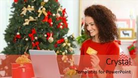  Presentation with gifts - Colorful slides enhanced with money order - young woman ordering christmas gifts backdrop and a red colored foreground