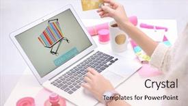  Presentation with money online shopping - Slide set consisting of money order - young woman with credit card background and a lemonade colored foreground