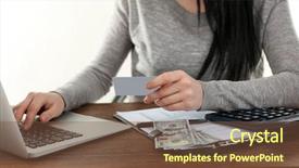  Presentation with pay - Slide set consisting of woman set aside calculator money background and a tawny brown colored foreground