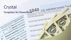  Presentation with tax income - Audience pleasing slide deck consisting of money pit - 1040 individual income tax return backdrop and a sky blue colored foreground
