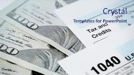  Presentation with tax income - Slide set consisting of money pit - 1040 individual income tax return background and a sky blue colored foreground