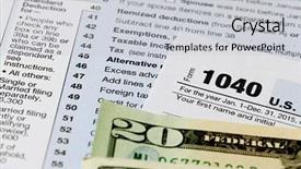  Presentation with income tax - PPT layouts consisting of money pit - 1040 individual income tax return background and a  colored foreground