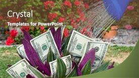  Presentation with investment money - Amazing PPT theme having money-plant-being-watered-shows backdrop and a tawny brown colored foreground