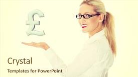  Presentation with british in india - Presentation theme consisting of money pound sign - businesswoman presenting british currency background and a cream colored foreground