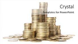  Presentation with golden - Presentation design featuring money prize - golden coins isolated on white background and a white colored foreground