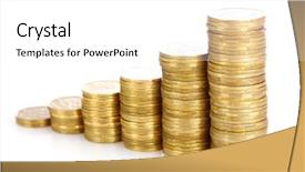  Presentation with golden - Slide deck enhanced with money prize - golden coins isolated on white background and a white colored foreground