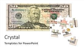  Presentation with puzzle - Presentation design with money puzzle isolated on white background and a white colored foreground