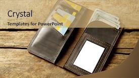  Presentation with brown leather - Cool new presentation theme with handy card - brown leather opened purse backdrop and a tawny brown colored foreground