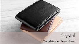  Presentation with leather - Audience pleasing presentation theme consisting of personal wealth - leather wallets on wooden background backdrop and a light gray colored foreground