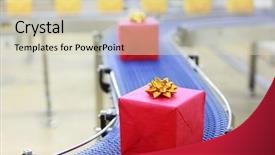  Presentation with conveyor belt - Theme consisting of demand market - presents in boxes on conveyor background and a soft green colored foreground