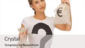  Presentation with golden dollar sign - Cool new slide set with finance wiht question mark - picture of woman with dollar backdrop and a light gray colored foreground