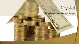  Presentation with white house - Slide deck enhanced with money roof - coins house isolated on white background and a coral colored foreground