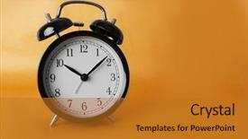  Presentation with alarm - Cool new PPT theme with money round table - alarm clock on brown background backdrop and a  colored foreground