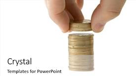  Presentation with waiter hand in white glove - Slide set consisting of money security - hand holding coins against white background and a  colored foreground