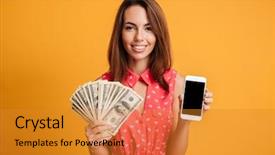  Presentation with mobile money - Amazing theme having money showing blank mobile backdrop and a gold colored foreground