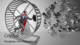  Presentation with wheel - PPT theme with money slave - business concept with businessman running background and a light gray colored foreground