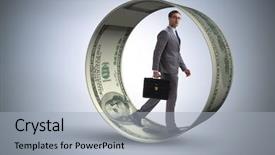  Presentation with wheel - Beautiful slides featuring money slave - businessman in hamster wheel chasing backdrop and a light gray colored foreground
