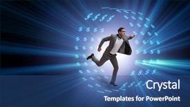  Presentation with tire and wheel - Presentation theme having money slave - businessman in hamster wheel chasing background and a ocean colored foreground