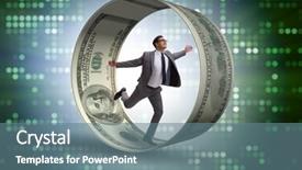  Presentation with tire and wheel - Colorful presentation design enhanced with money slave - businessman in hamster wheel chasing backdrop and a  colored foreground