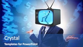  Presentation with addiction - Beautiful presentation theme featuring money slave - man with television head backdrop and a ocean colored foreground
