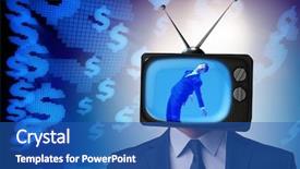  Presentation with addiction - Presentation design enhanced with money slave - man with television head background and a teal colored foreground