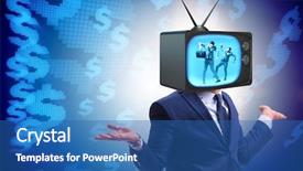  Presentation with addiction - Amazing slide deck having money slave - man with television head backdrop and a ocean colored foreground