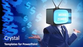  Presentation with addiction - Presentation design having money slave - man with television head background and a navy blue colored foreground