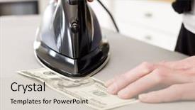  Presentation with ironing - Presentation theme enhanced with money slides - human ironing a hundred dollar background and a  colored foreground