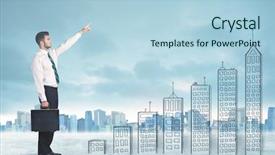  Presentation with business man climbs up to the top of 3d success stairs steps - Presentation having money staircase sky - business man climbing up background and a light blue colored foreground
