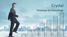  Presentation with business man climbs up to the top of 3d success stairs steps - Theme consisting of money staircase sky - business man climbing up background and a light blue colored foreground