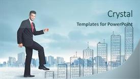  Presentation with business man climbs up to the top of 3d success stairs steps - Amazing theme having money staircase sky - business man climbing up backdrop and a  colored foreground