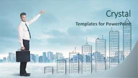  Presentation with business man climbs up to the top of 3d success stairs steps - Slides enhanced with money staircase sky - business man climbing up background and a  colored foreground