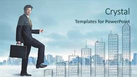  Presentation with business man climbs up to the top of 3d success stairs steps - Slide set enhanced with money staircase sky - business man climbing up background and a light blue colored foreground