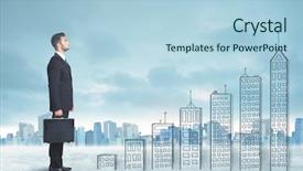  Presentation with business man climbs up to the top of 3d success stairs steps - Audience pleasing presentation consisting of money staircase sky - business man climbing up backdrop and a  colored foreground