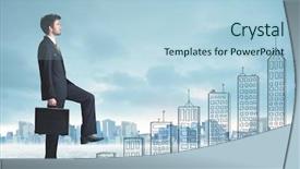  Presentation with business man climbs up to the top of 3d success stairs steps - PPT layouts having money staircase sky - business man climbing up background and a  colored foreground