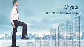  Presentation with business man climbs up to the top of 3d success stairs steps - Presentation consisting of money staircase sky - business man climbing up background and a  colored foreground